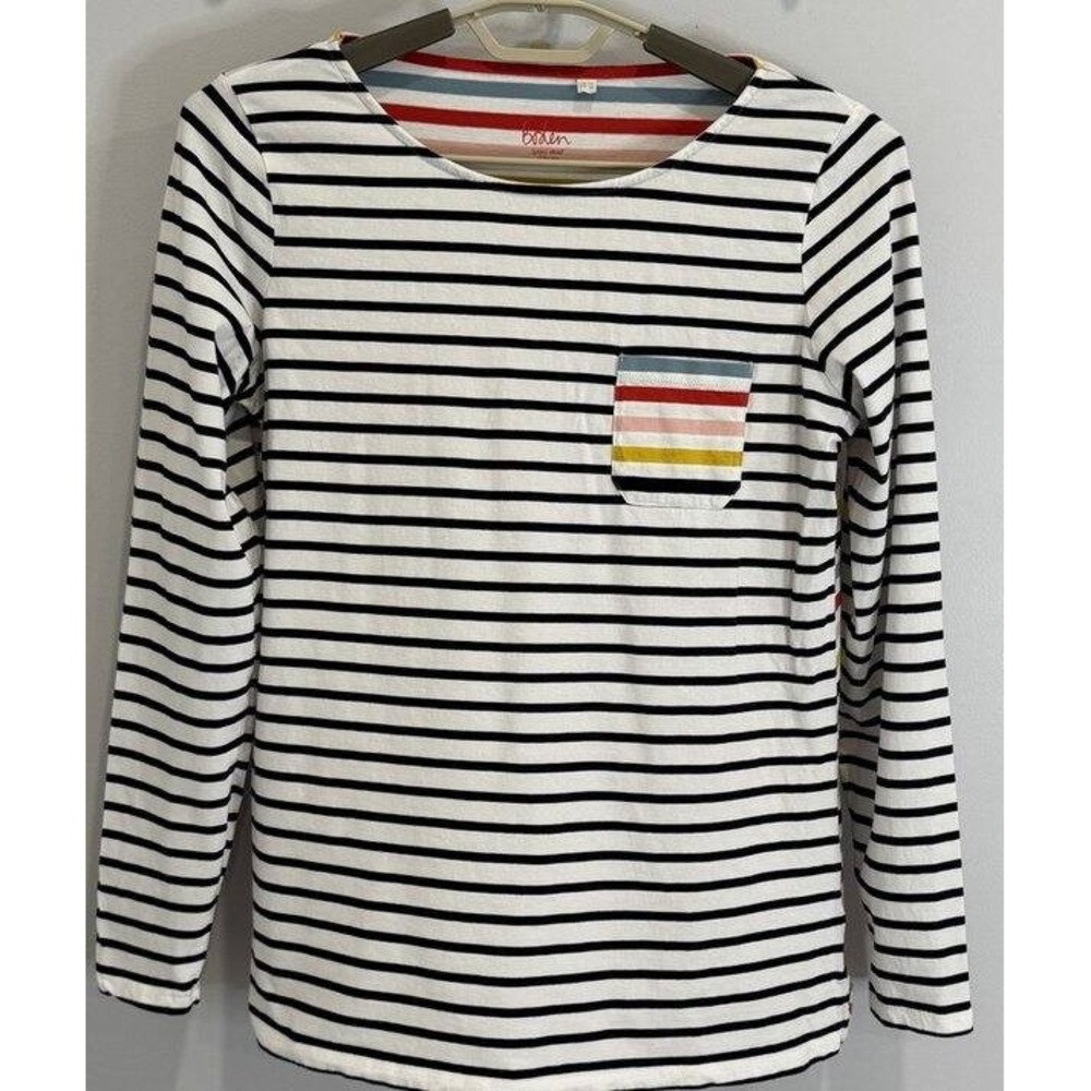 Boden Womens Striped Breton Long Sleeve Tee Black White Multi Color Pocket 10